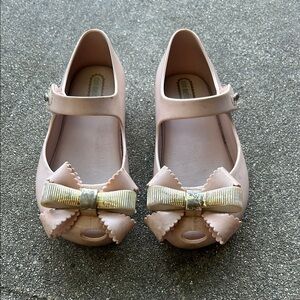 Mini Melissa Blush Pink Dress Shoes with Gold Bow